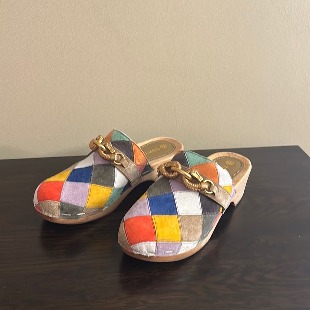 Tory Burch Jessa Multicolor Suede Clog Sandals